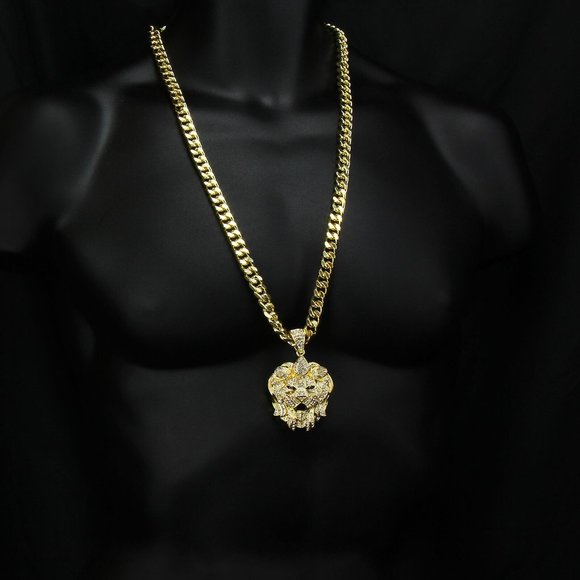 14k Gold Lion Chain + Pendant 30" Cuban Chain